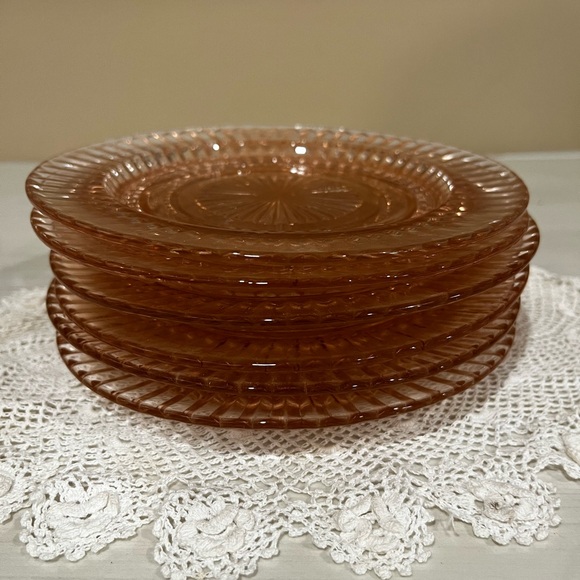Vintage Depression Glass 6 Pink Swirl poss Federal Diana Bread & Butter Plates - Picture 2 of 3
